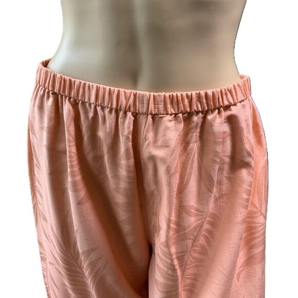 Dana Gibson Coral Floral Pattern Elastic Waist Silk Pants Sz Lg Coastal Grandma - Picture 2 of 14